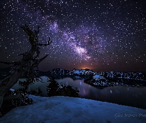 Jezioro, Góry, Gwiazdy, Droga Mleczna, Noc, Niebo