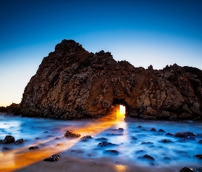 Kalifornia, Przebijające Światło, Morze, Skały