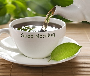 Biała, Napisem, Herbata, Z, Morning, Filiżanka, Dzbanek, Good