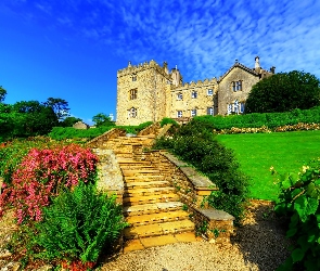 Schody, Anglia, Sizergh Castle and Garden, Ogród, Kumbria, Zamek Sizergh, South Lakeland