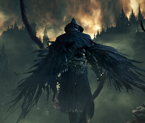 Mężczyzna, Bloodborne, Płomienie, Skrzydła, Postać