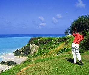 Sportowe Golf, golfista, morze