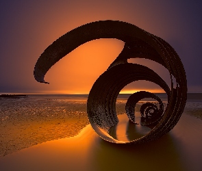 Spirala, Metalowa, Odpływ, Morze, Plaża, Zachód Słońca
