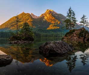 Lasy, Niemcy, Skały, Jezioro, Góry