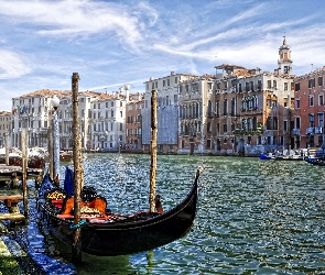 Gondola, Wenecja, Domy, Kanał