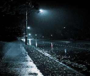 Deszcz, Latarnia, Noc, Ulica