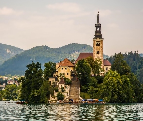 Bled, Jezioro, Słowenia, Kościół, Góry, Lasy, Wyspa