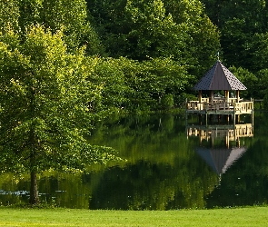 Park, Odbicie, Altana, Staw, Lato