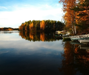 Jezioro, Jesień, Łódki