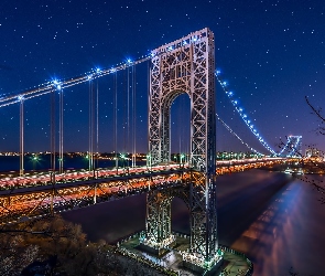 Rzeka, Noc, Nowy Jork, Most
