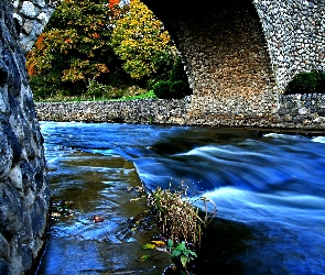 Jesień, Drzewa, Rzeka, Most