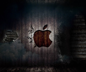 Apple, Logo, Z, Ściana, Desek, Ciemności
