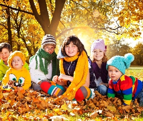 Jesień, Liście, Dzieci, Park