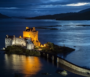 Zamek Eilean Donan, Wyspa, Noc, Most, Szkocja, Kamienny