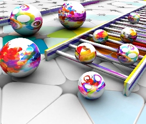 Grafika 3D, Drabina, Kolorowe, Kule