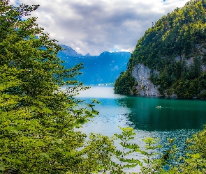 Lasy, Niemcy, Bawaria, Jezioro, Góry