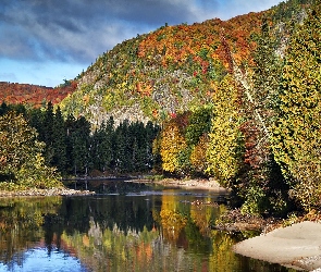 Rzeka, Kanada, Jesień, Lasy, Góry