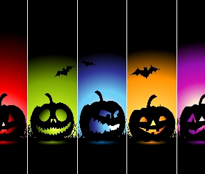 Kolorowe, Halloween, Dynie
