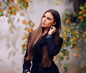 Jesień, Drzewa, Modelka, Kobieta, Park, Mgła