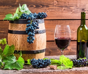 Beczka, Butelka, Kieliszek, Wino, Winogrona