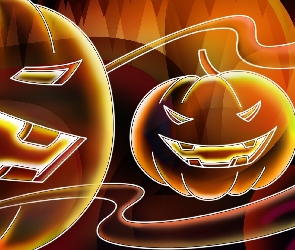Halloween, Dynie, Neonowe, Uśmiechnięte