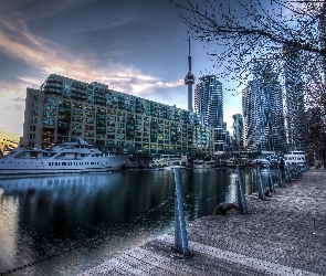 Statki, Słońca, Toronto, Kanada, Harbourfront, Wschód