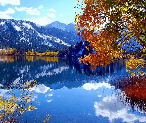 Góry, Jesień, Drzewa, Jezioro
