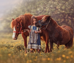 Kucyk, Koń, Dziewczynka, Dziecko