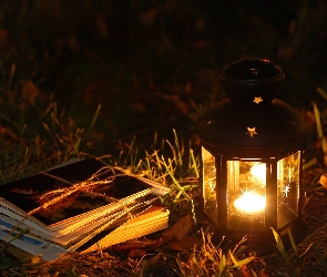 Noc, Widokówki, Lampion, Książka