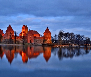 Zmierzch, Most, Troki, Zamek w Trokach, Litwa, Jezioro Galwe