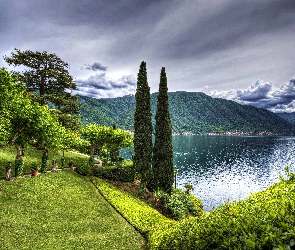 Włochy, Drzewa, Góry, Jezioro