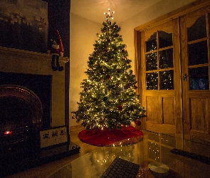 Pokój, Boże Narodzenie, Choinka, Kominek