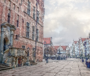 HDR, Kamienice, Ratusz, Gdańsk, Budynek, Ulica