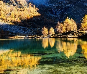 Jesień, Lasy, Jezioro, Góry