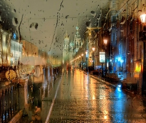 Miasto, Parasol, Kobieta, Deszcz
