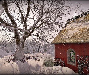 Drzewo, Chata, Śnieg