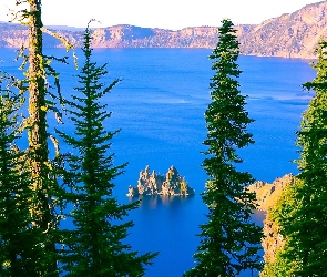 Jezioro, Tahoe, USA, Góry, Drzewa, Skały