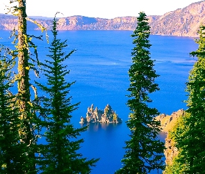 USA, Drzewa, Tahoe, Jezioro, Skały, Góry
