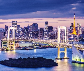 Noc, Japonia, Azja, Most, Tokio