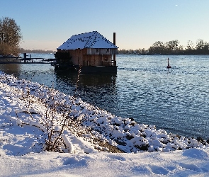 Zima, Dom, Rzeka, Ren, Niemcy