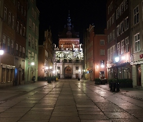 Miasto, Noc, Latanie, Ulica, Kamienice, Gdańsk