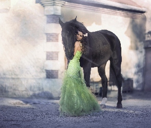 Koń, Promienie, Sukienka, Kobieta