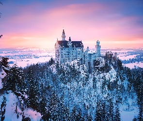 Neuschwanstein, Zamek, Góry, Zima