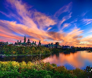 Rzeka, Kanada, Zachód Słońca, Parlament Hill, Ottawa