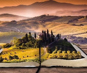 Książka, Grafika, Włochy, Toskania, Krajobraz