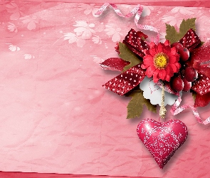 Wstążki, Serce z ornamentem, Ozdoba z kwiatów