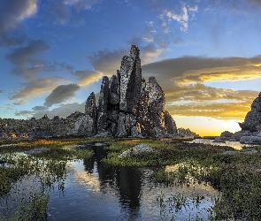 Zachód, Bagno, Skały, Słońca