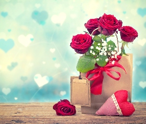Miłosne, Walentynki, Róże, Kwiaty