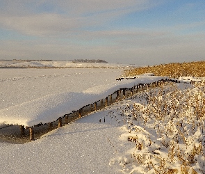 Zamarznięta, Tatarak, Molo, Rzeka, Zima