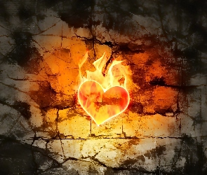 Grafika, Ogień, Serce, Ściana